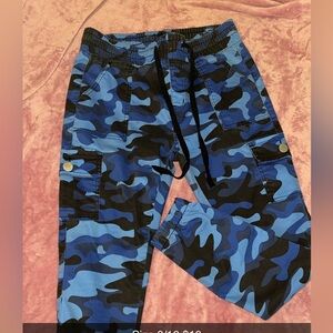Blue and Black Camouflage Pants